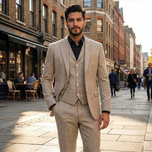 Sean Alexander Other - Hybrid Fit Classic Tweed Beige Mens Suit by Sean Alexander